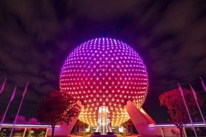 Epcot at Night with the ball lit up